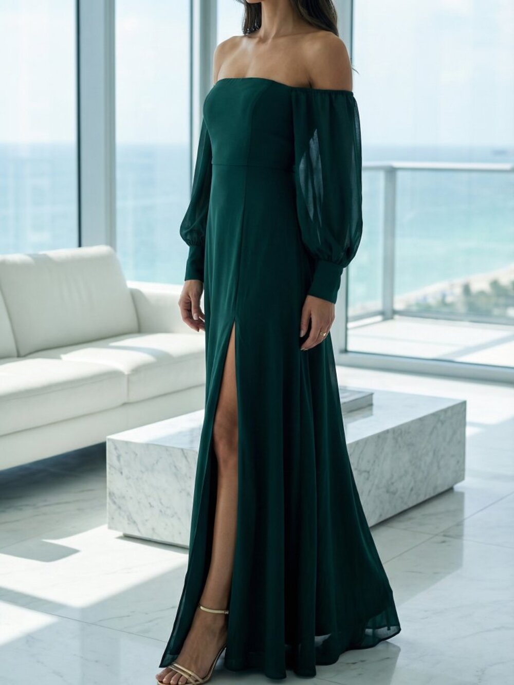 NEW! LULU'S signature elegance emerald, green maxi dress L